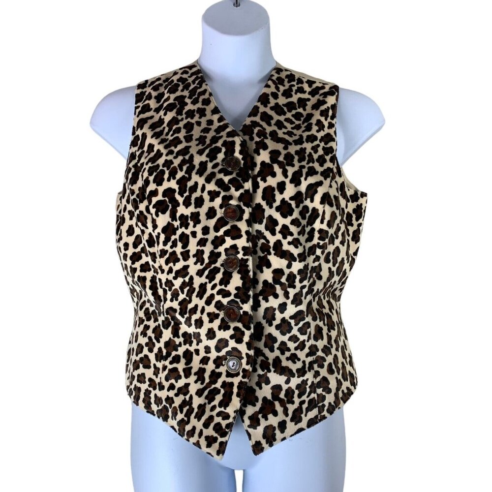 Vintage Vest Size 16 Animal Print Button Up Tie Back Sleeveless Apart